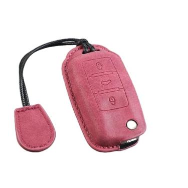 Imagem de Capa de couro para chave de carro, protetor de suporte compatível com vw golf 7 mk7 vii tiguan mk2 polo passat jetta lavida acessório(A-red keyring)