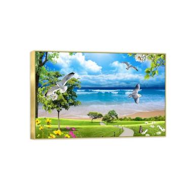 Imagem de BMZFYBS Quadro dourado arte de parede paisagem impressões em tela - árvore de pastagem pássaros marinhos - pintura de decoração - imagens para quarto 50 x 75 cm 20 x 30 pol