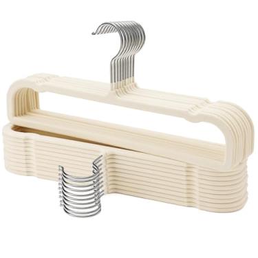 Imagem de Uinicor Cabides para calças, pacote com 30 cabides de veludo, cabides de veludo resistentes para calças, jeans, cachecol, toalhas, regata, casaco. Organizadores de armário e armazenamento (bege)