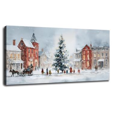 Imagem de Pôster de paisagem urbana quadrado de arte de parede de Natal para casa conjunto de 1 decorações com moldura 106,66 cm x 61 cm