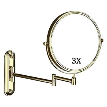 Imagem de CZCZC Espelho de mesa, espelho de maquiagem montado na parede, espelho de maquiagem redondo de 20 cm, ampliação 3x, extensível para barbear, espelho cosmético