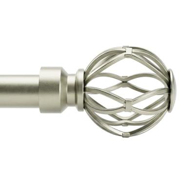 Imagem de Hastes de cortina prateadas de 46 a 320 cm, 2,5 cm de diâmetro, resistentes e ajustáveis para janelas de 66 a 304 cm, com acabamentos decorativos modernos de gaiola torcida de ferro