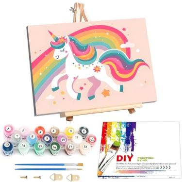 Imagem de Kit de pintura por números para crianças com moldura, pintura de desenho animado por números para crianças de 8 a 12 anos com cavalete de madeira, pintura a óleo de animais fácil DIY por número