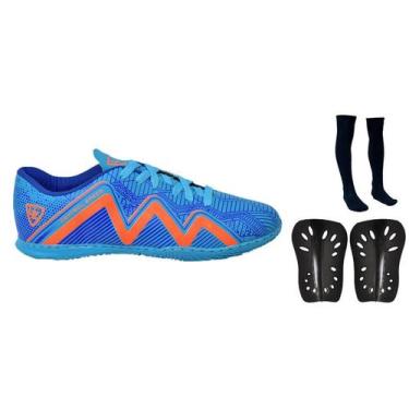 Imagem de Chuteira Futsal 1000 Quadra Costurada Adulto Novo + Meião + Caneleira 