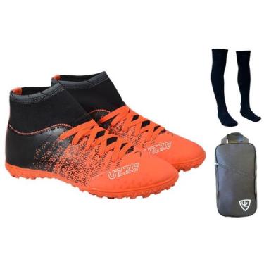 Imagem de Chuteira Society Botinha Cano Alto Costurada + Meião + Bolsa Mochila E
