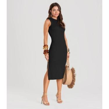 Imagem de Vestido Midi Canelado Dianna Preto, M, Preto