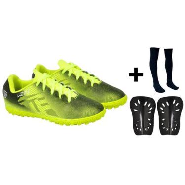 Imagem de Chuteira Society Campo Adulto + Meião + Caneleira - UZZE, Amarelo, 41