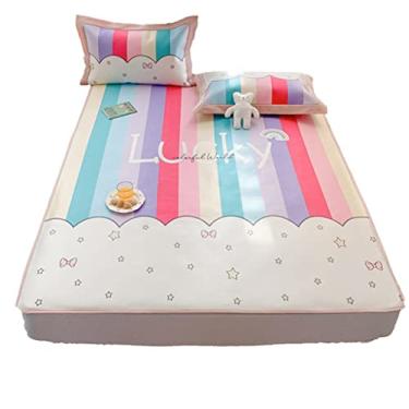 Imagem de Tapete infantil de seda gelada com coração de menina arco-íris conjunto de três peças tapete de colchão dobrável lavável (cor: , tamanho: 1,8 m)