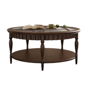 Imagem de Mesa de centro redonda de madeira maciça mesa de centro para casa sala de estar pequena mesa de centro com prateleira de armazenamento mesa de quarto
