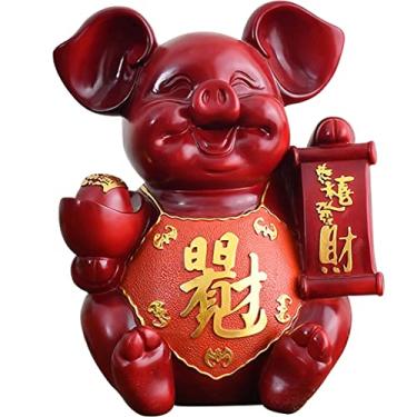 Imagem de Cofrinho mealheiro para meninos cofrinho grande em forma de porco da sorte, cofrinho de moedas de resina de alta capacidade, presentes criativos de inauguração de casa, ornamento de sala de estar