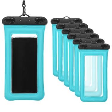 Imagem de PATIKIL Bolsa de telefone à prova d'água flutuante sem pia bolsa seca universal para celular à prova d'água para caiaque, praia, natação, caminhada, rosa, azul