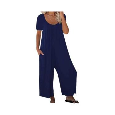 Imagem de Macacão Feminino plus Size Com Estampa Listrada, Gola Redonda, Manga C