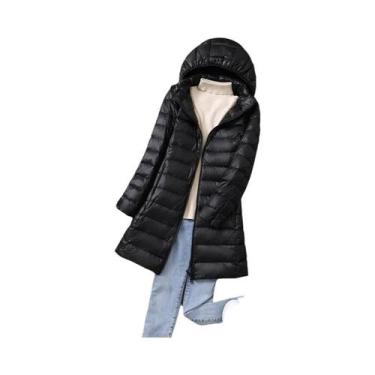 Imagem de Jaqueta Puffer Feminina Branca De Pena De Pato, Extra Longa, Com Forro