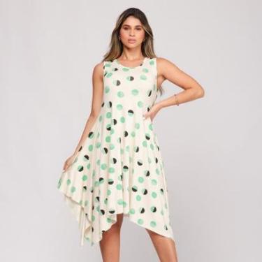 Imagem de Vestido Midi Assimétrico de Alça BBonnie Mabel Poá Verde Tamanho:GG;Cor:;Genero:Feminino-Feminino