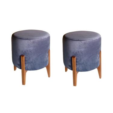 Imagem de Kit 2 Puff Redondo Luxo Várias Cores Pés Mel 0132