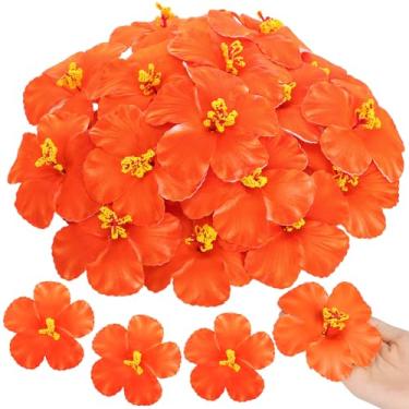 Imagem de Hotop 24 peças de flores artificiais de hibisco para decoração de festa de luau havaiano, decorações de flores de hibisco tropicais falsas para artesanato faça você mesmo, lembrancinhas de festa de