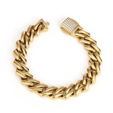 Imagem de Pulseira masculina de aço inoxidável Cuban Link com detalhes em zircão