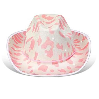 Imagem de Conjunto de chapéu de cowboy com estampa de leite rosa com óculos para