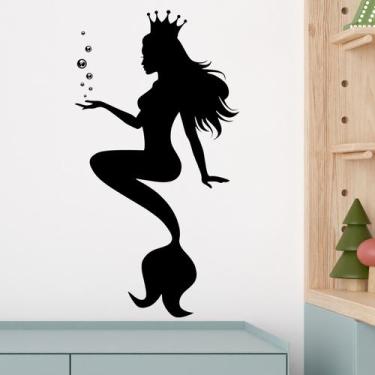 Imagem de Adesivos de parede Creative Mermaid Princess Silhouette com bolhas - y