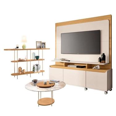 Imagem de Estante Home Theater Quantum E Aparador Infinity E Mesa De Centro Sky Com Tampo De Vidro Off White Cinamomo- Hb Móveis