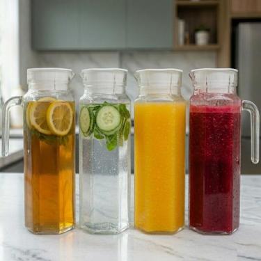 Imagem de Kit 4 Jarra Vidro Lisa 1.1L Garrafa Alça Suco Bebida Agua - EINSTOK