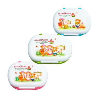 Imagem de Kit 3 Porta Lanche Ursinho Infantil Divisoria Potinho Marmita Lancheir