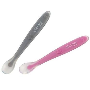 Imagem de Colher Infantil Silicone Premium Colors para Transição da Alimentação Líquida para Sólida com Material Macio Rosa Clingo