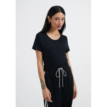 Imagem de Blusa Básica Feminina Manga Curta Slim World - Preto Tamanho XG Hering