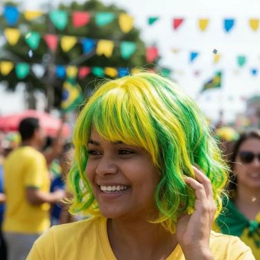 Imagem de Peruca Curta Desfiada Brasil Verde e Amarela