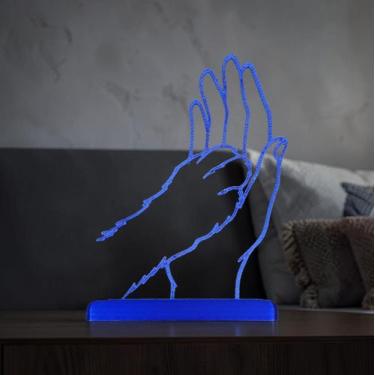 Imagem de Enfeite Decorativo Azul Silhueta Mão e Pata Cachorro Escultura Minimal