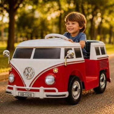 Imagem de Carrinho Elétrico Infantil Classic Kombi Vermelha Pedal Acelerador Far
