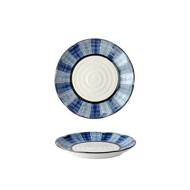 Imagem de Prato de macarrão chinês vintage cerâmica prato de jantar de porcelana redondo de 20,3 cm prato de bife para casa prato de cozinha seguro para lava-louças (cor: A)