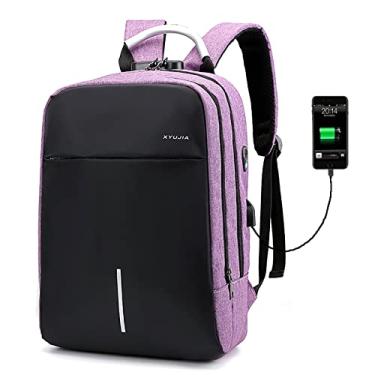 Imagem de Mochila de laptop de negócios à prova d'água mochila para computador 15,6 polegadas bolsa de carregamento USB casual oxford pano anti-roubo, roxo, 42 * 28 * 15 cm