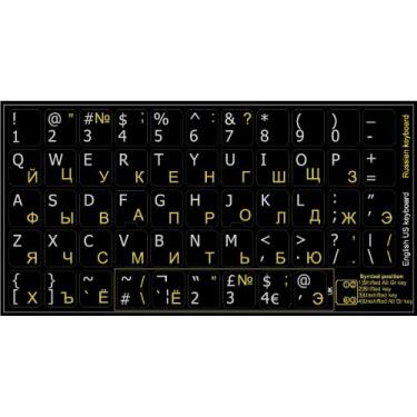 Imagem de 4Teclado Russo - Inglês Preto Backgroubd Adesivos de Teclado Não Transparentes para Computadores LAPTOPS Desktop Teclados