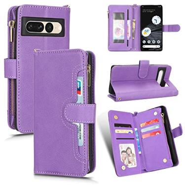 Imagem de Capas de telefone de negócios de moda de luxo para Google Pixel 7 7 Pro capa de couro com zíper 6 compartimentos para cartão carteira à prova de choque capa para celular Google Pixel 7 7 Pro (roxo, Google Pixel 7 Pro)