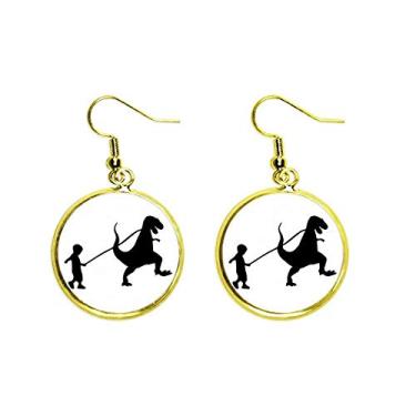 Imagem de Brinco feminino de corda para crianças com movimento de dinossauro, pingente dourado