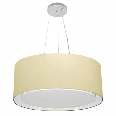 Imagem de Lustre Pendente Cilíndrico Duplo Cúpula Tecido 50x25 cm, Vivare Iluminação, Pendente4124 LA, Algodão Cru, Médio