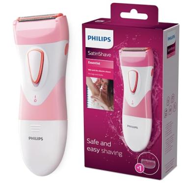 Imagem de Philips Beauty Aparador Elétrico HP6306/50 Satinshave Essential Wet & Dry - Feminino - Branco/rosa - Lâmina - Sem Fio - Bateria Alcalina (AA) - Pastel