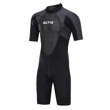 Imagem de ZCCO Shorty Roupa de mergulho masculina de neoprene premium de 3 mm, manga comprida para mergulho, surfe, canoagem, mergulho (3 mm, PP)