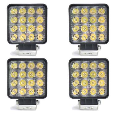 Imagem de Kit 04 Farol Milha 16 Led 48w 12/24v Quadrado Off-road 6000k - FX Auto