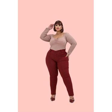 Imagem de Calça Feminina Plus Size Social Com Cinto Fake e Bolso Frontal Detalhe
