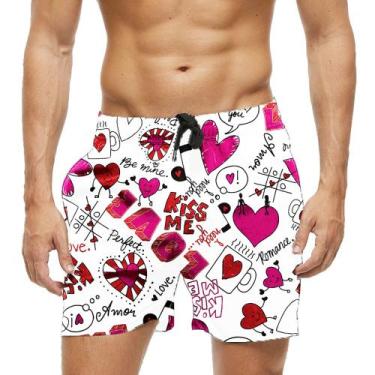 Imagem de Short Praia Shorts Banho Bermuda Verão Kiss Me Romance Perfect Love 12