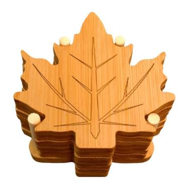 Imagem de IEUDNS 6 peças porta-copos de madeira com suporte canecas almofadas caneca de café placemat decoração de casa almofada de isolamento tapete de copo para sala, Leaf Base L