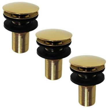 Imagem de Kit 03 Válvula Ralo Click Luxo 7/8 Metal P/ Pia e Cuba Dourada - Monte