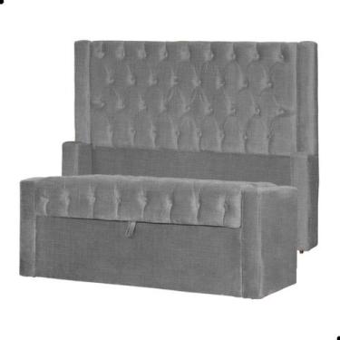 Imagem de Kit Cabeceira e Calçadeira Baú Emma Linho Queen 160 cm - Fina Mobília,