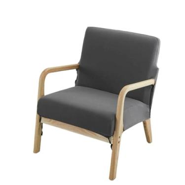 Imagem de Aunite Capa de cadeira moderna elástica de meados do século, capa de cadeira com destaque sólido, poltrona de sofá individual de tecido para sala de estar, quarto, varanda (cinza escuro, individual)