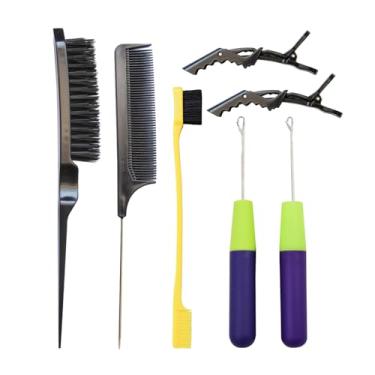 Imagem de YANTAISIYU Conjunto De Ferramentas Para Crochê Com Agulha, 2 Peças, 1 Escova Ponta, Pente Fino, Pentear E Clipes Jacaré Extensões Trança