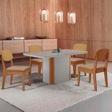 Imagem de Mesa de Jantar Isadora 120cm Tampo MDF Vidro com 4 Cadeiras Copper Pre