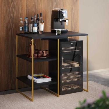 Imagem de Aparador Adega Industrial Bar Barzinho Bourbon Aço Dourado e Preto 80 Cm