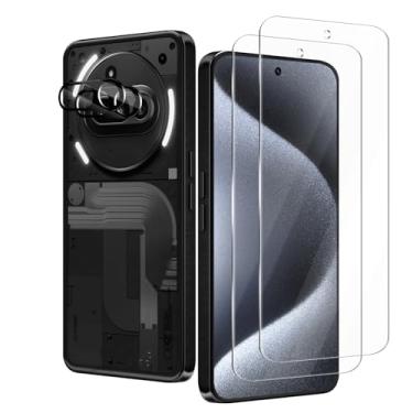 Imagem de NECARSIN [Pacote com 2 + 2] Protetor de tela para celular 3a Nada + protetor de lente da câmera Nothing Phone 3a, vidro temperado HD, dureza 9H, antiestilhaçamento, sem bolhas